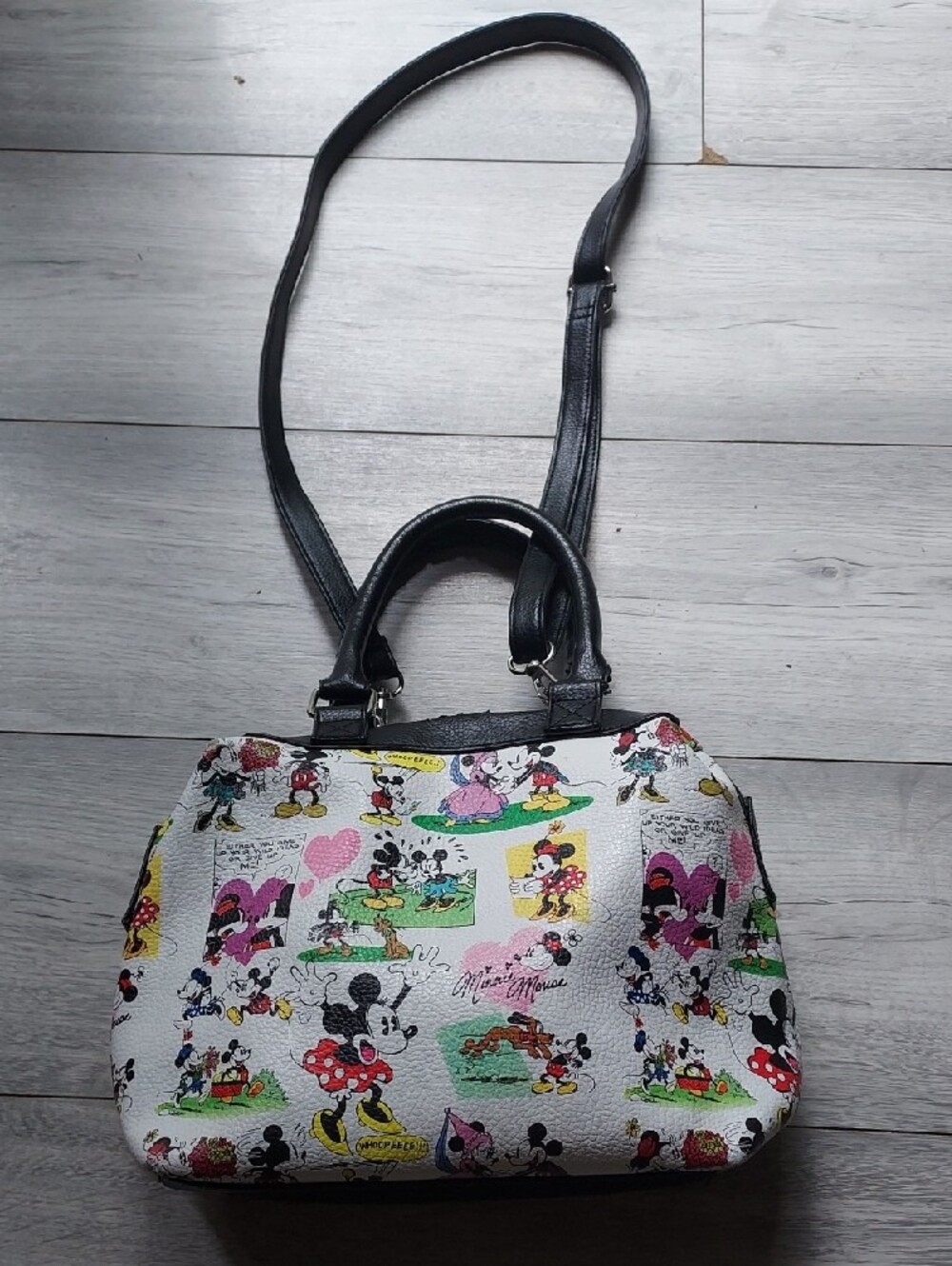 Disney Printed Satchel, Bag,Purse with Black Trim and Multicolor Characters - Picture 5 of 15